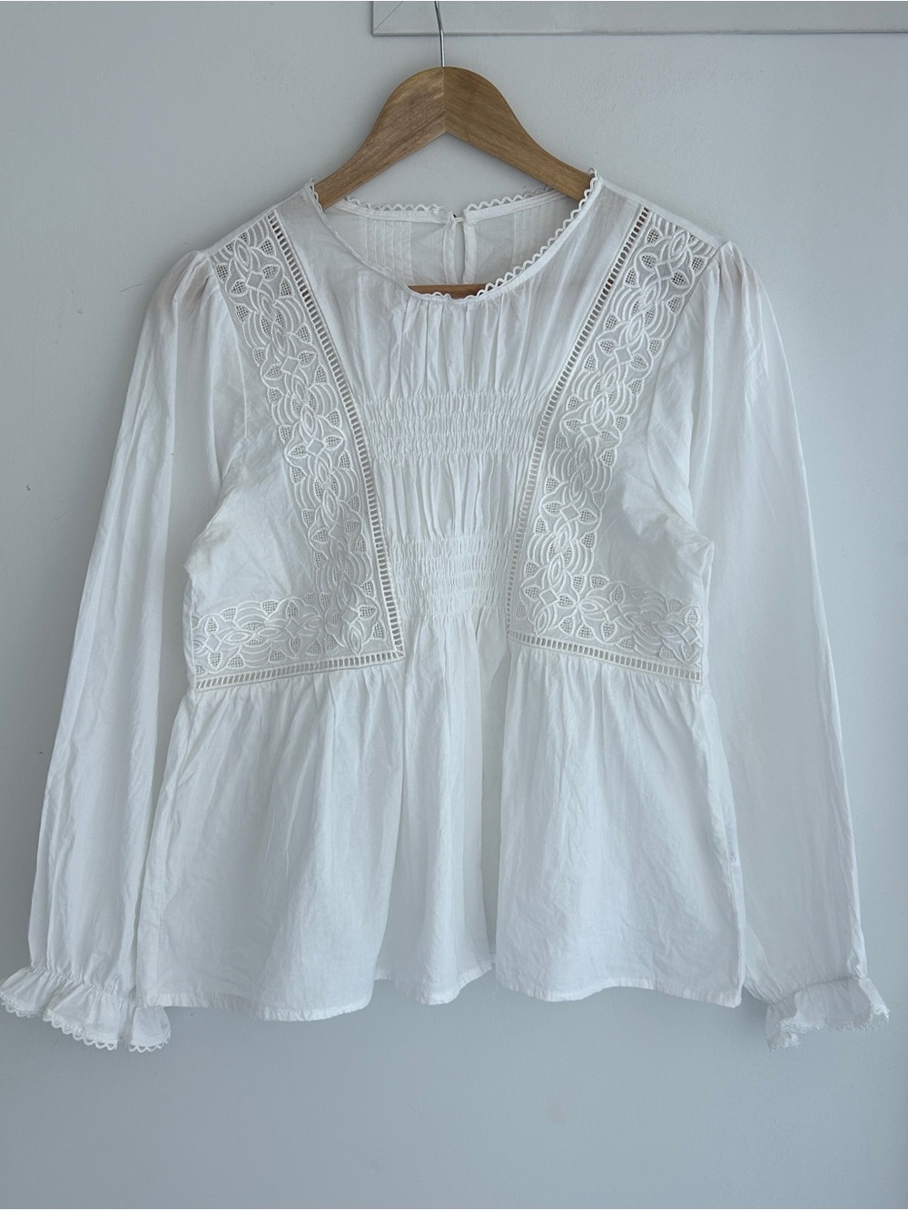 White Lace-Trim Peasant Blouse - Women's Top
